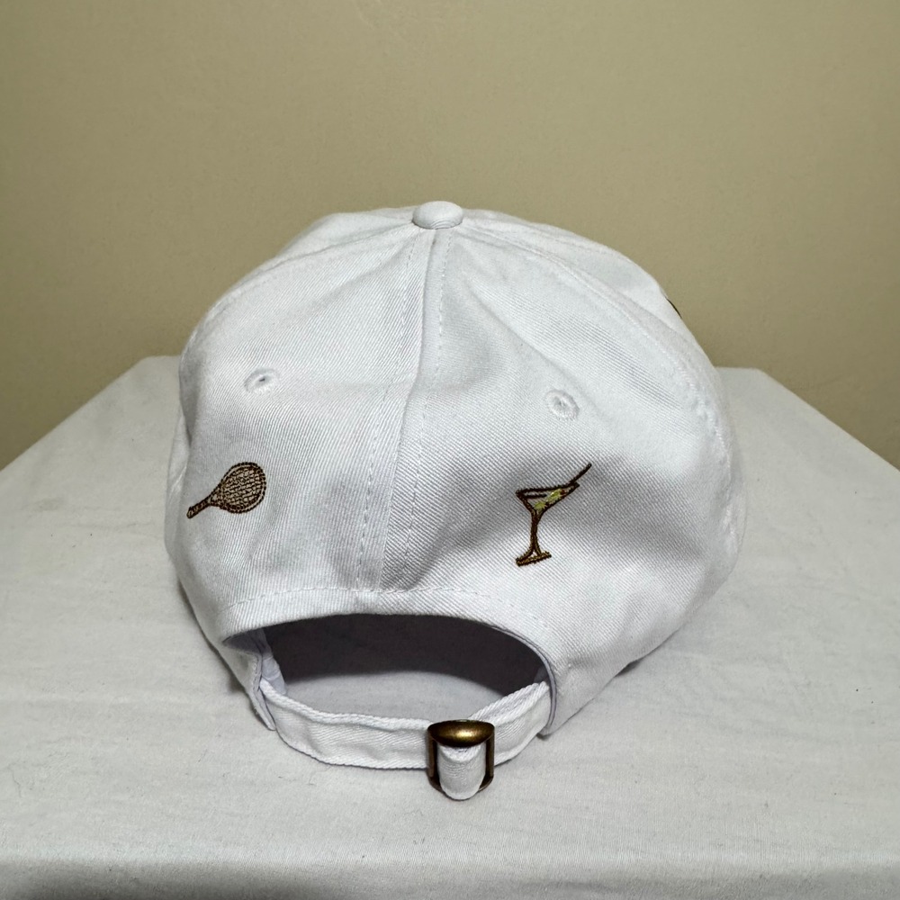 Anthropologie Scatter Icons Baseball Hat Womens OS White Tennis Martini Olive - Picture 3 of 6